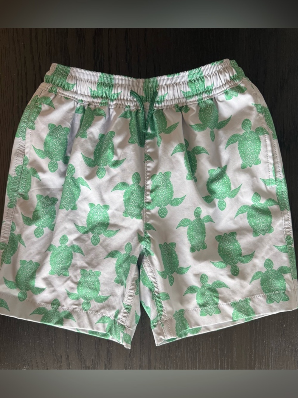 Crewcuts Light Blue Swim Trunks with Green Turtle Print